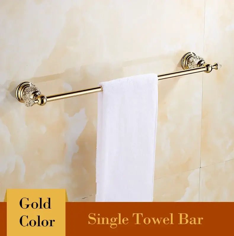 Luxury gold crystal bathroom set single towel bar with ornate crystal encrusted decorbites brass ends