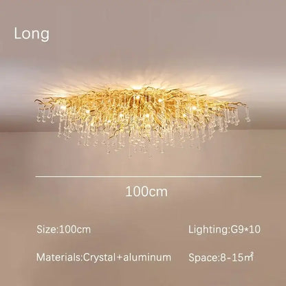 Luxury gold crystal branch chandelier with aluminum arms and clear crystals for dining room decorbites crystal branch