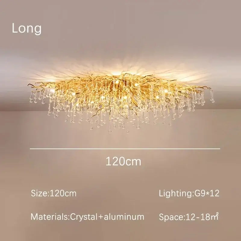 Luxury gold crystal branch chandelier with aluminum frame and dangling crystal droplets for dining room decorbites crystal branch