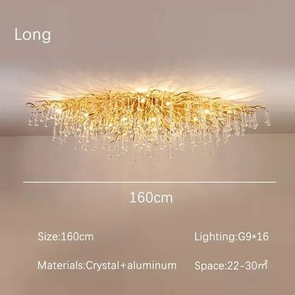 Luxury gold decorbites crystal branch chandelier with aluminum frame and crystal droplets for dining room light decor