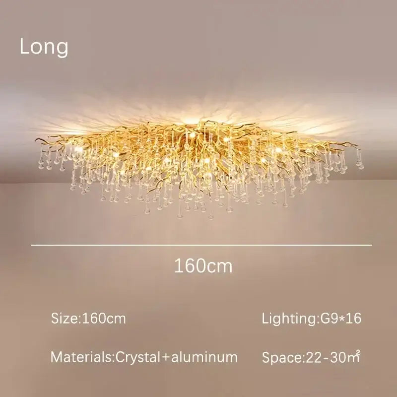 Luxury gold decorbites crystal branch chandelier with aluminum frame and crystal droplets for dining room light decor