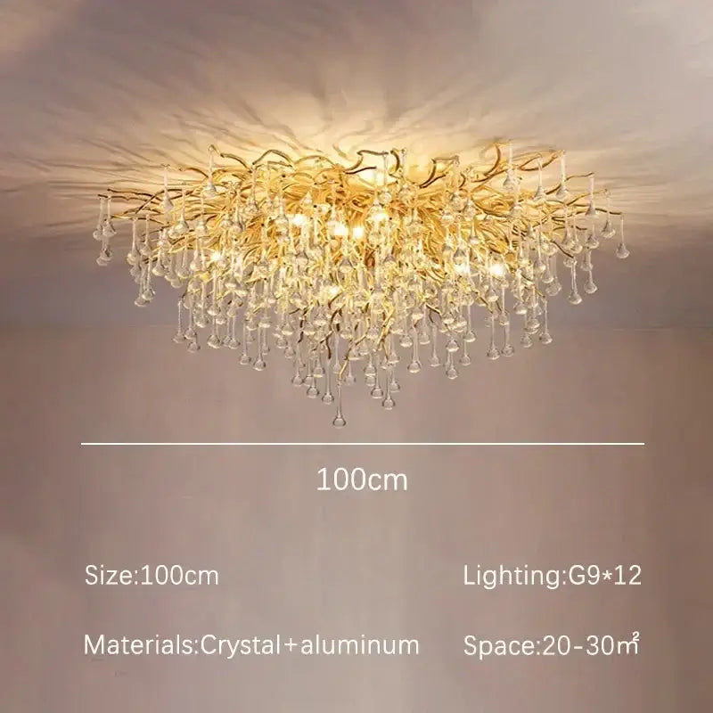 Luxury gold crystal branch chandelier with branching aluminum arms and dangling teardrop crystals for dining room decorbites crystal branch