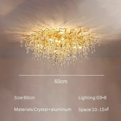 Luxury gold crystal branch chandelier with gold-toned aluminum arms and cascading crystal droplets for dining room decorbites crystal branch
