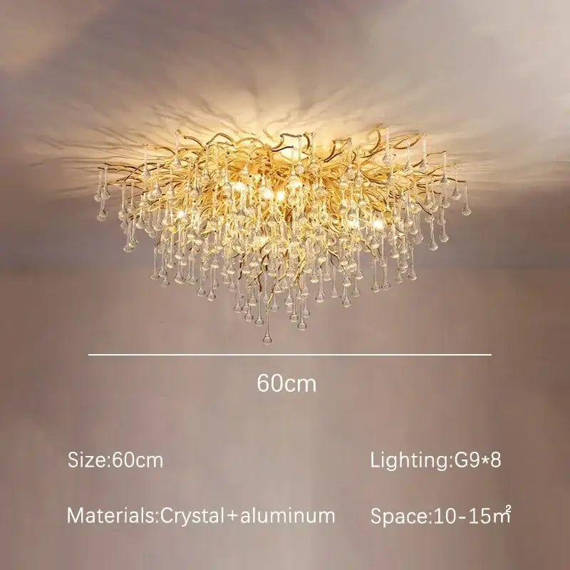 Luxury gold crystal branch chandelier with gold-toned aluminum arms and cascading crystal droplets for dining room decorbites crystal branch
