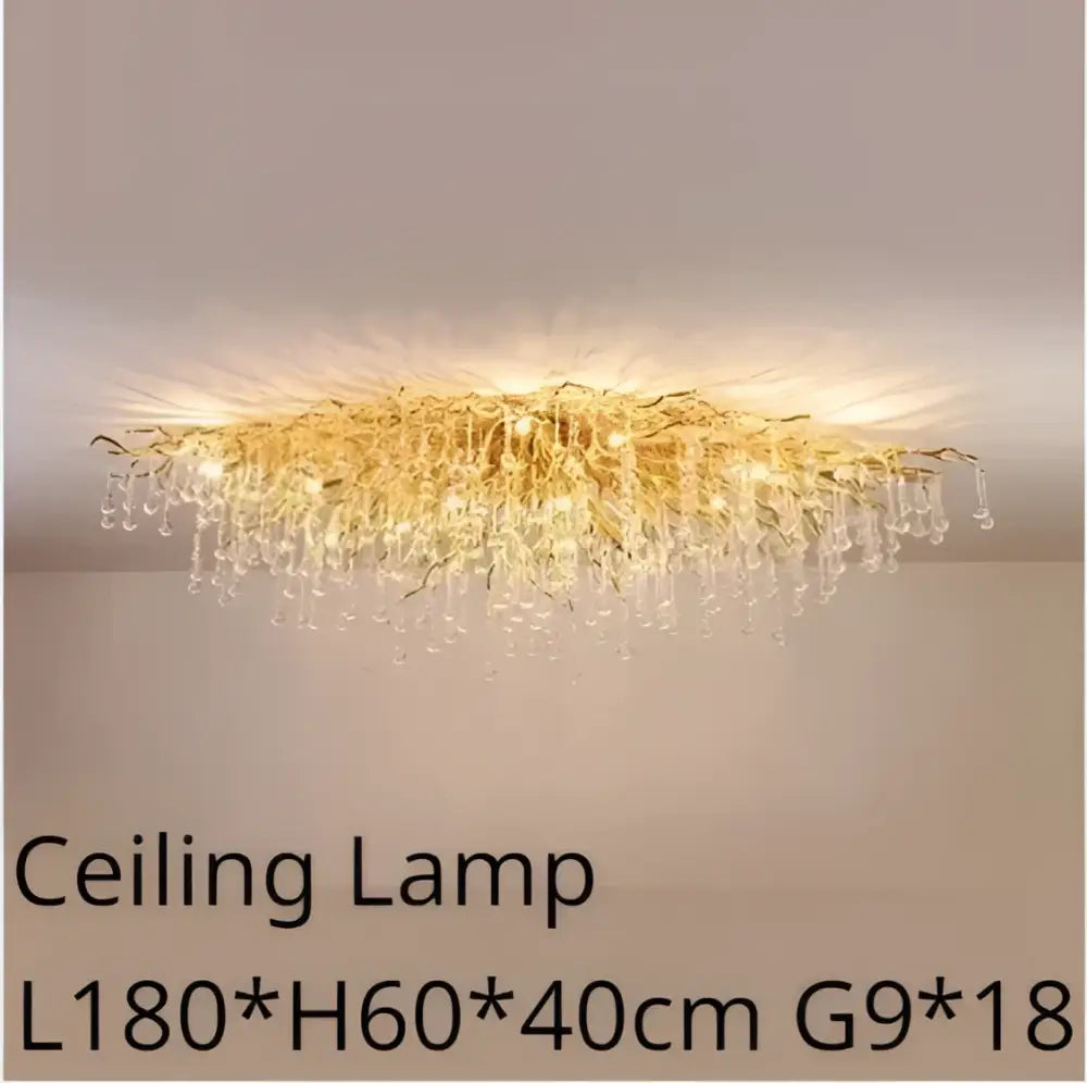Luxury gold crystal branch chandelier with cascading glass droplets for elegant dining room decorbites crystal branch design