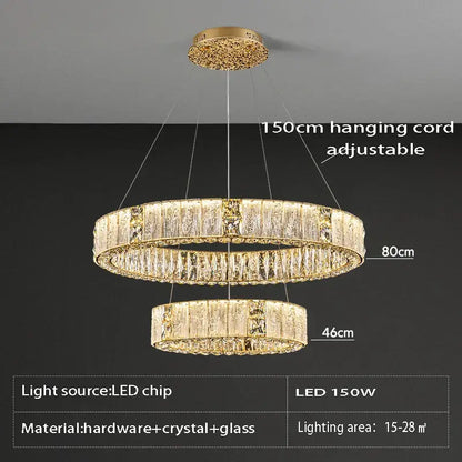 Luxury gold crystal ceiling chandelier double ring led with crystal and glass accents for elegant decorbites crystal decor