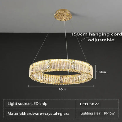 Luxury gold crystal ceiling chandelier with double ring led design and 150cm adjustable cord for dining room decorbites crystal ceiling