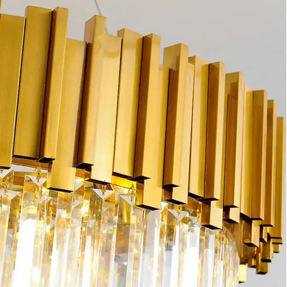 Luxury gold crystal ceiling chandelier with golden metallic bars and clear prisms by decorbites crystal ceiling decor