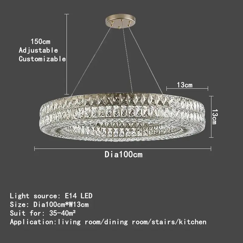 Luxury gold crystal circle pendant chandelier with double-tiered faceted crystals for elegant dining room lighting decorbites crystal circle