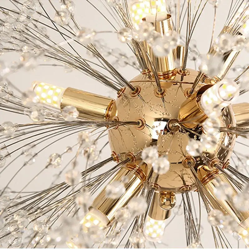 Luxury gold decorbites dandelion chandelier with spherical crystal accents and led bulbs for living room lighting