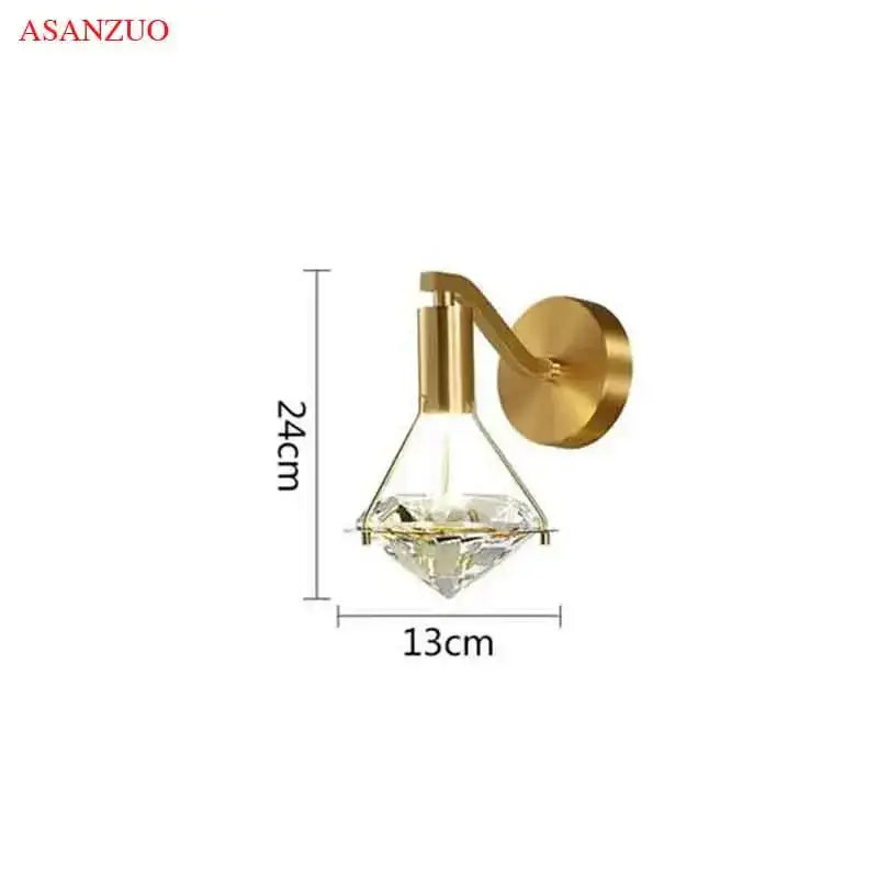 Luxury gold crystal diamond led wall sconce with clear crystal centerpiece for elegant bedroom lighting decorbites crystal diamond