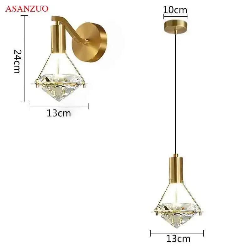 Luxury gold crystal diamond led wall sconce with gold finish and clear crystal facets for bedroom lighting decorbites crystal diamond