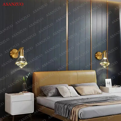 Luxury gold crystal diamond led wall sconce with faceted crystal shades for elegant bedroom lighting decorbites crystal diamond