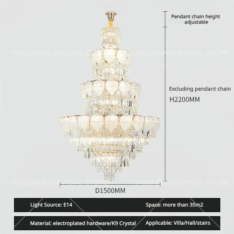 Elegant multi-tiered luxury gold crystal duplex villa chandelier with k9 crystals for living room decorbites crystal duplex