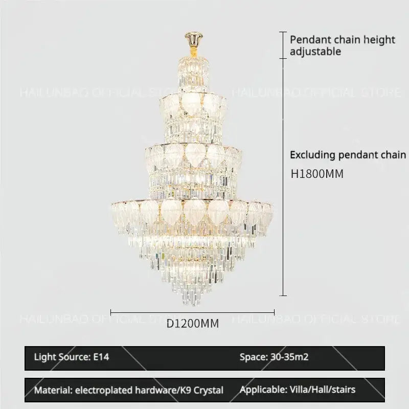 Luxury gold crystal duplex villa chandelier with multi-tiered k9 crystals and elegant gold-toned hardware frame for living room decorbites crystal duplex