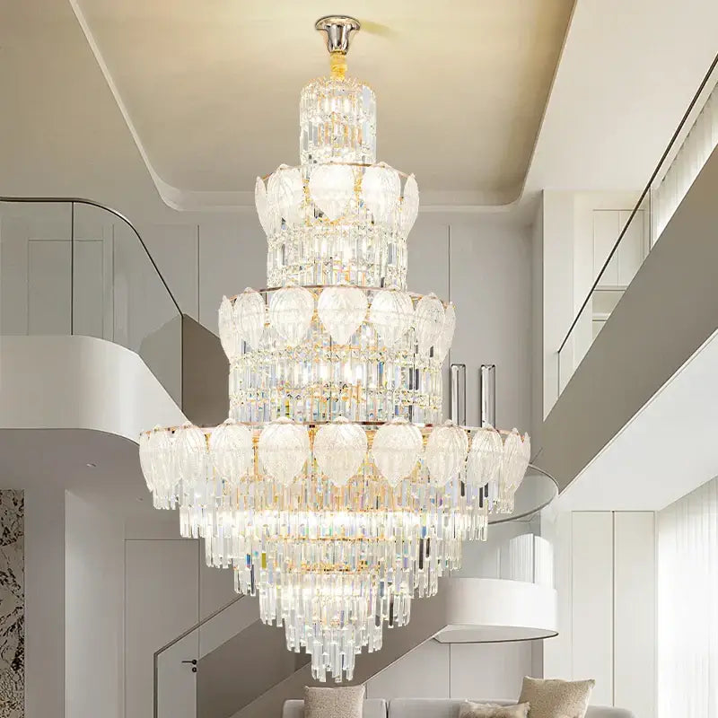 Luxury gold crystal duplex villa chandelier with clear faceted glass and metal accents for elegant living room decorbites crystal duplex