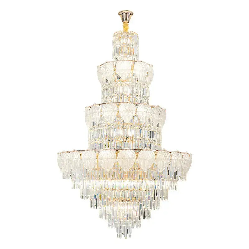 Luxury gold crystal duplex villa chandelier with multi-tiered clear glass prisms for living room decorbites crystal duplex