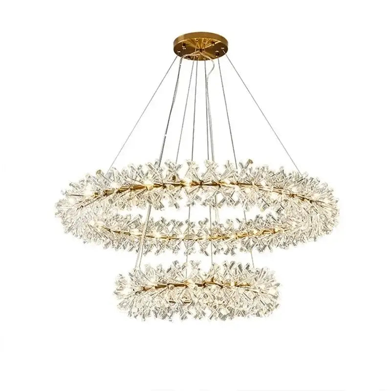 Luxury gold crystal flower chandelier with three concentric rings of faceted crystals for living room decorbites decor