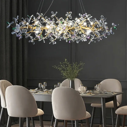 Luxury gold crystal flowers chandelier with decorbites crystal flowers and green purple accents for dining room decorbites crystal