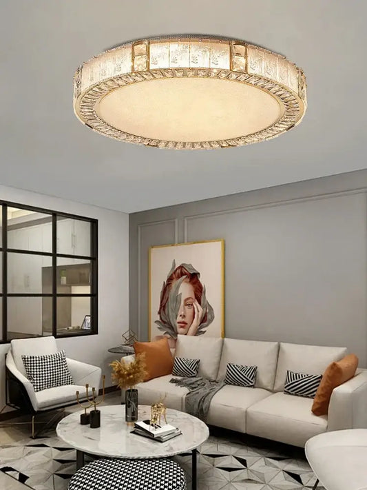 Luxury gold crystal glass ceiling light with clear crystal accents and gold-toned frame for elegant glass luxury ceiling decorbites