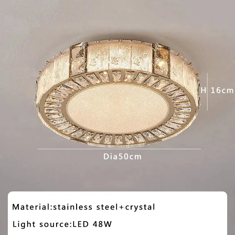 Luxury gold crystal glass ceiling light with stainless steel frame and embedded crystals featuring led 48w bulb decorbites crystal glass