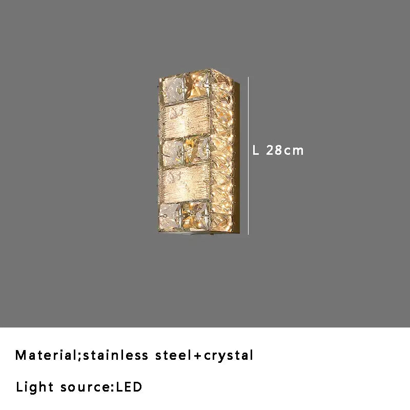 A modern rectangular wall sconce with clear and amber crystal glass luxury in stainless steel for decorbites crystal glass lighting
