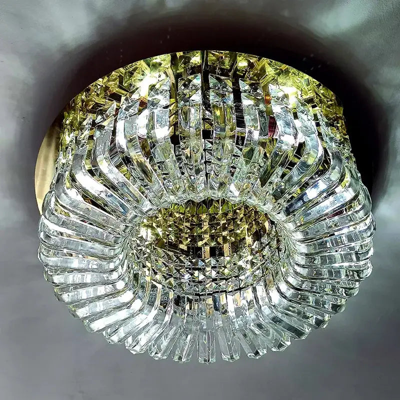 Luxury gold crystal glass round ceiling chandelier with multi-tiered clear faceted decorbites crystal glass elements