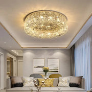 Luxury gold ceiling light featuring decorbites crystal glass round faceted elements for elegant living room decor