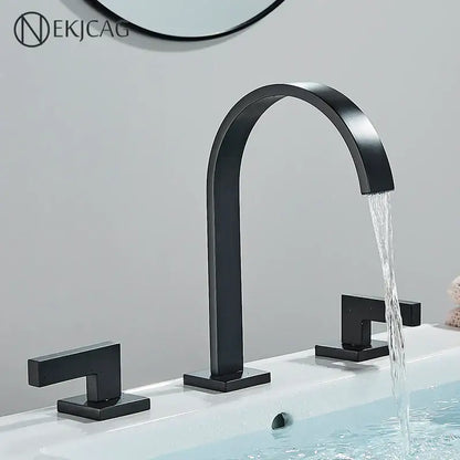 Black matte basin faucet with sleek arched spout and decorbites crystal handle gold square handles for bathroom use