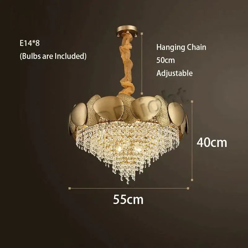 Gold-toned decorbites lizzie led ceiling chandelier with eight e14 bulbs and crystal tassel accents