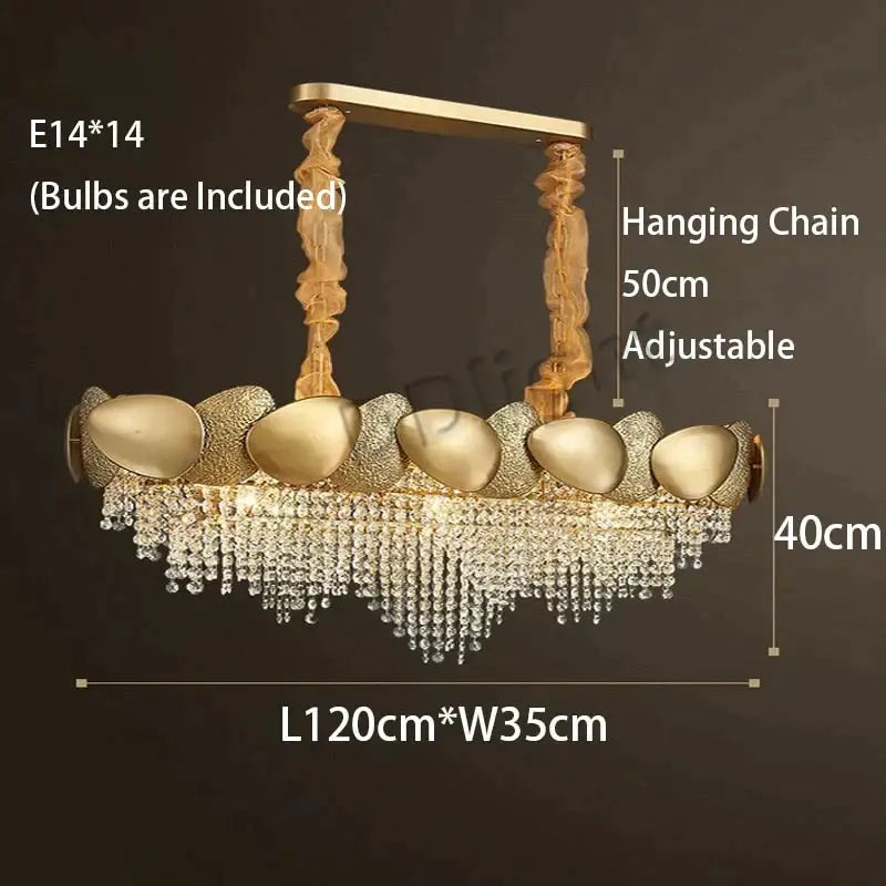 Gold-toned DecorBites™ Lizzie crystal luxury tassels LED ceiling chandelier with five oval metallic fixtures and cascading droplets
