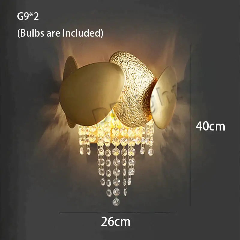 Gold-toned wall sconce with textured egg-shaped body and crystal tassels for decorbites™ led ceiling chandelier