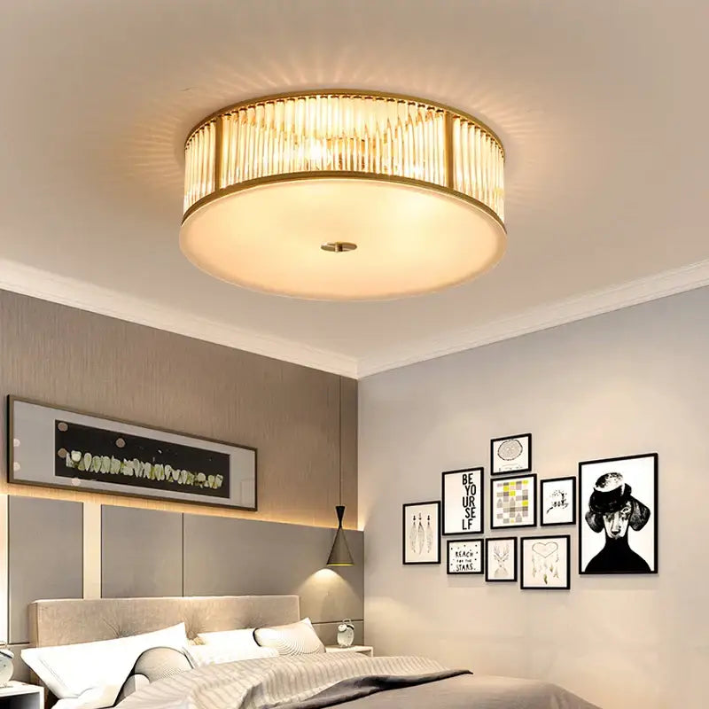 Luxury gold crystal led ceiling lamp with vertical crystal rods and warm glow for living room decorbites ceiling lamp