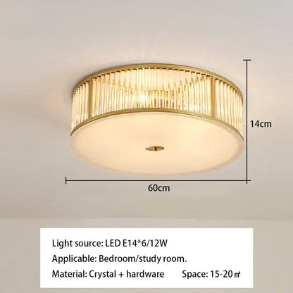 Luxury gold crystal led ceiling lamp featuring vertical crystal rods and frosted glass diffuser for living room decorbites crystal led