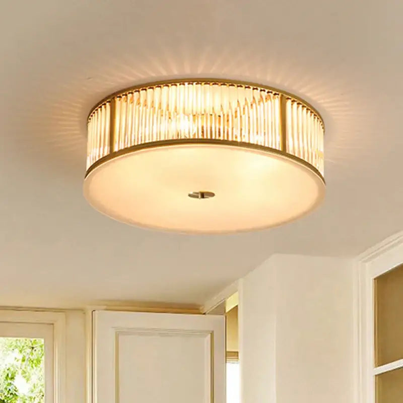 Luxury gold crystal led ceiling lamp with vertical crystal rods and frosted glass diffuser for living room decorbites ceiling lamp