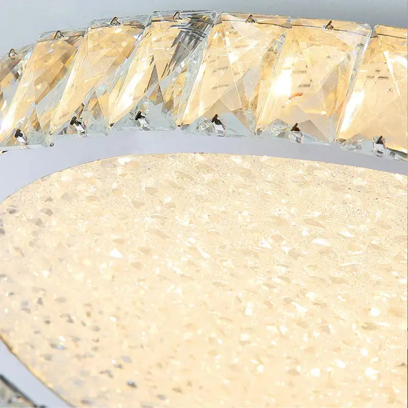 Luxury gold decorbites crystal led ceiling lamp with textured beige gray glass diffuser and golden crystal prisms for warm lighting