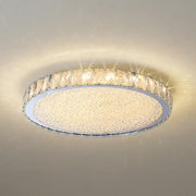 Luxury gold crystal led ceiling lamp with chrome frame, crystal accents, and frosted glass for warm living room lighting
