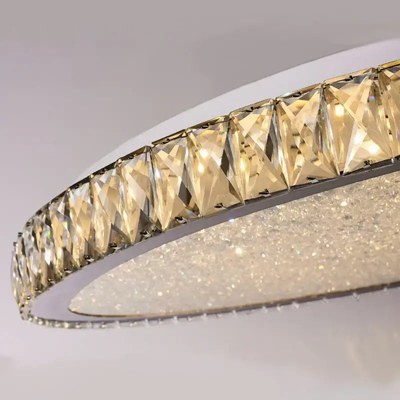 A luxury gold crystal led ceiling lamp with faceted crystals and a glittering textured surface for living room decorbites crystal led