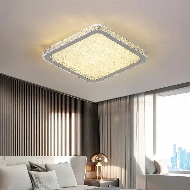 Luxury gold decorbites crystal led ceiling lamp with sparkling crystal border and warm diffused glow for living room decor