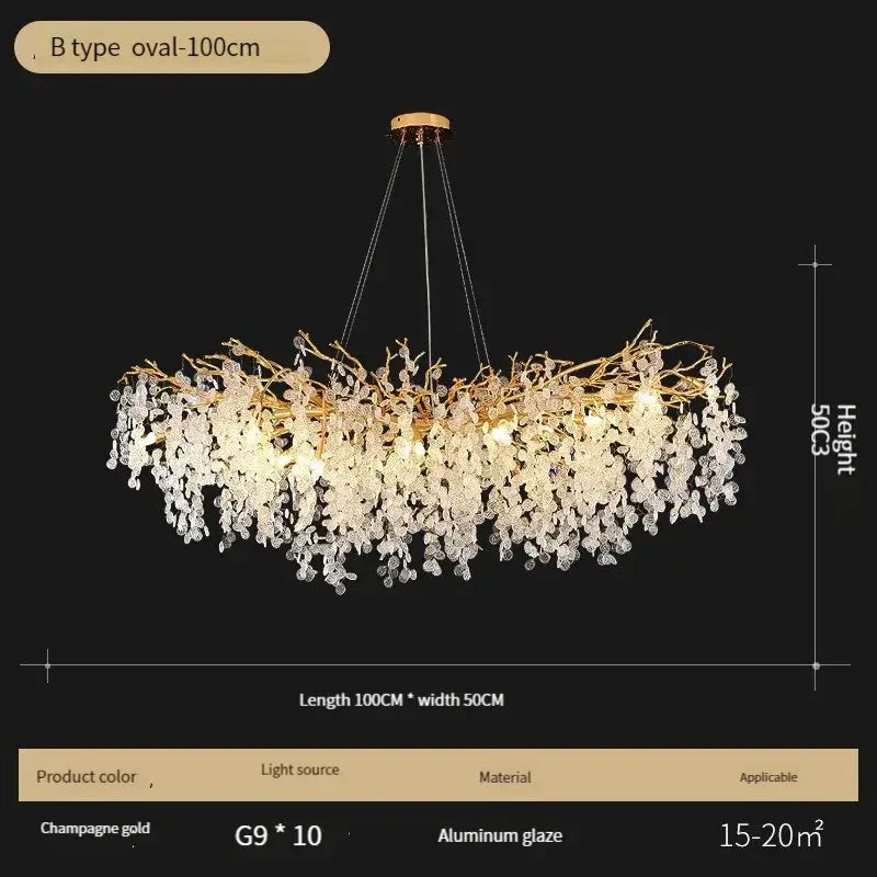 Luxury gold crystal led chandelier with champagne gold oval aluminum glaze and crystal accents for dining room decorbites crystal led