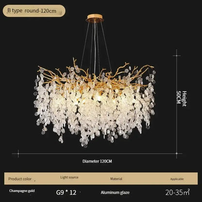 Luxury gold crystal led chandelier with intricate champagne gold aluminum glaze and cascading crystal droplets decorbites crystal led