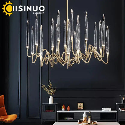 Luxury gold crystal led chandelier with clear glass arms and intricate twisted metalwork for villa living room decorbites crystal led
