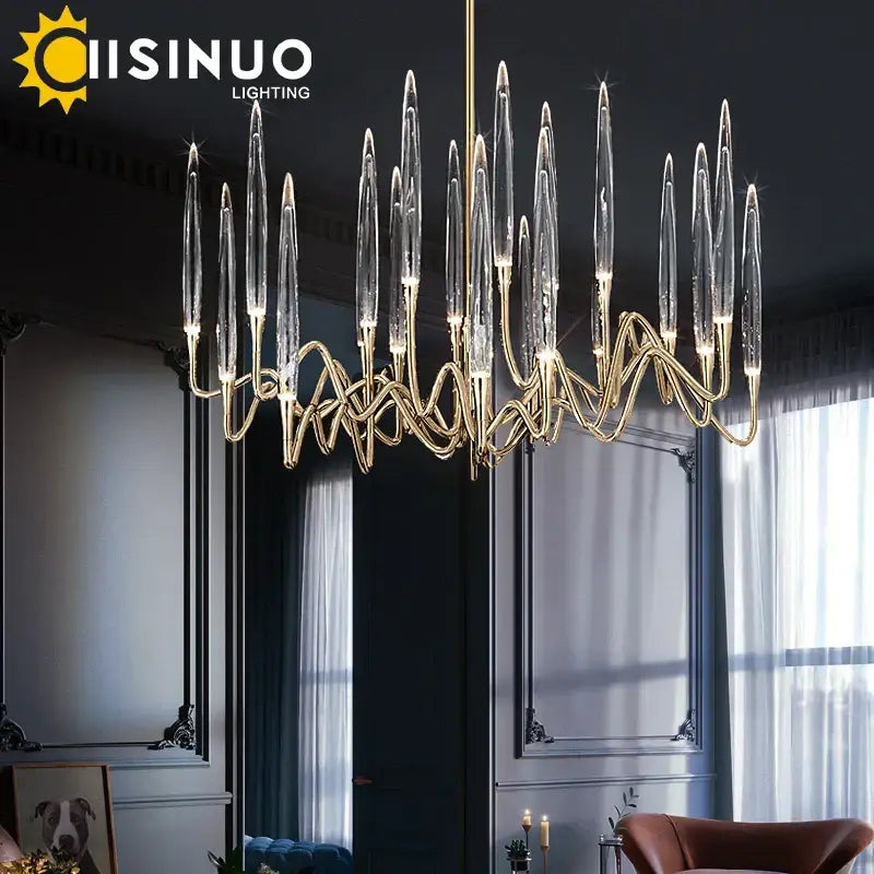 Elegant gold decorbites crystal led chandelier with slender crystal arms and warm glowing lights for villa living room decor