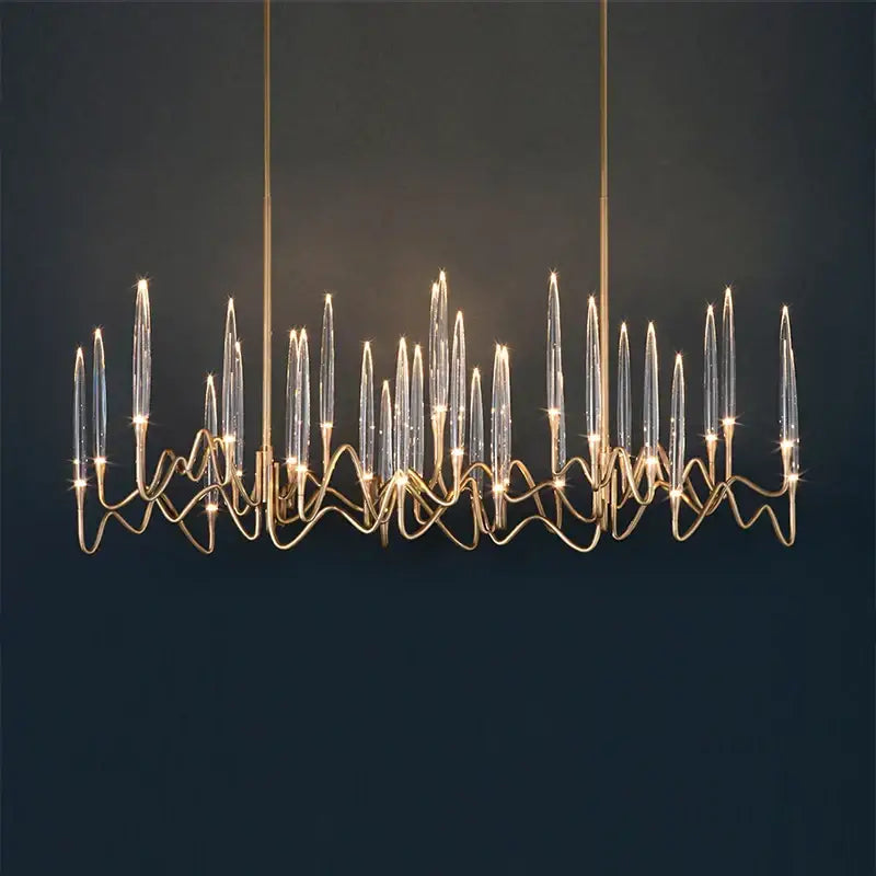 Luxury gold crystal led chandelier with a gold-toned metal frame and clear glass candle elements for villa decorbites crystal led
