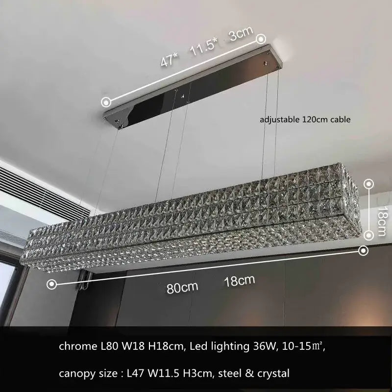Luxury gold chrome rectangular pendant light with intricate clear crystal led elements for dining room decorbites crystal led