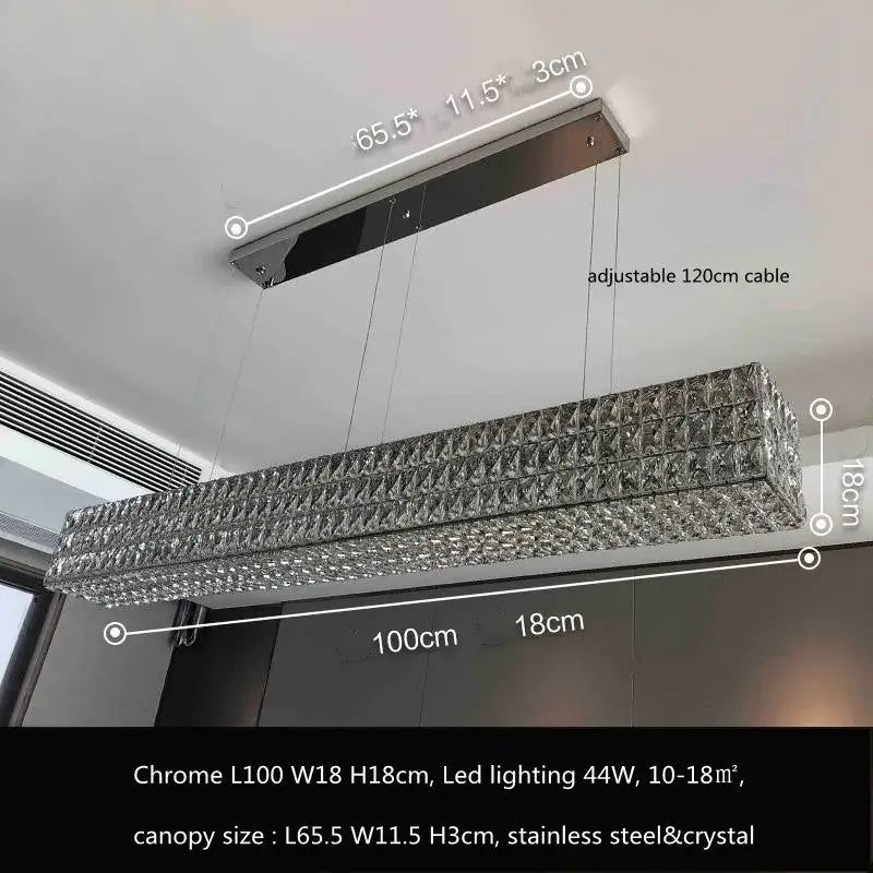 Luxury gold decorbites crystal led pendant light with chrome rectangular faceted crystal design and stainless steel canopy