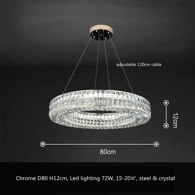 Chrome-finished luxury gold crystal led pendant light with two concentric rings and adjustable 120cm cable for dining room decorbites crystal led