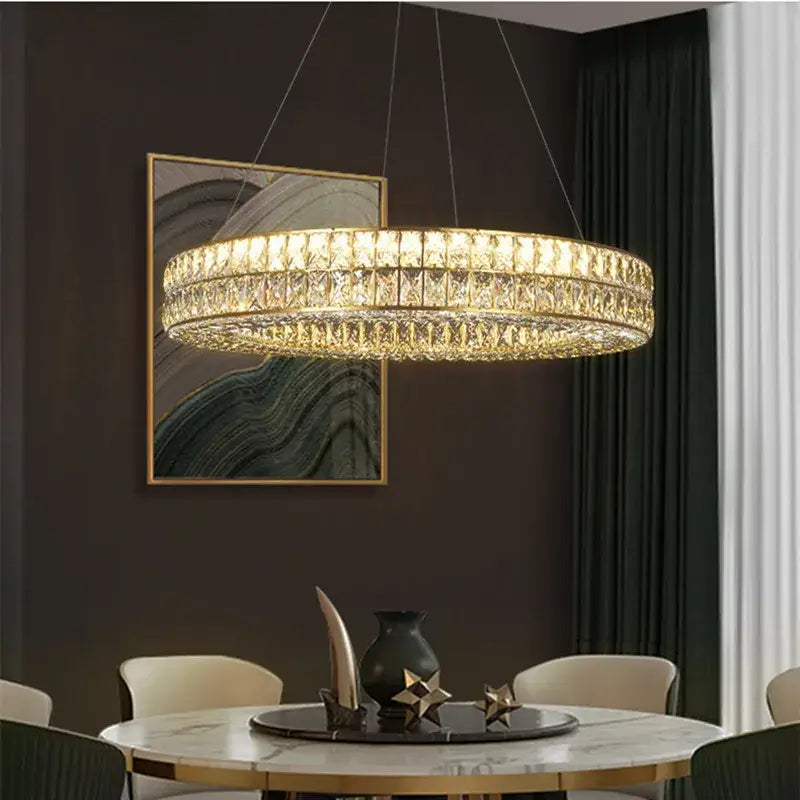 Luxury gold crystal led pendant light with sparkling crystal facets for elegant dining room decorbites pendant light