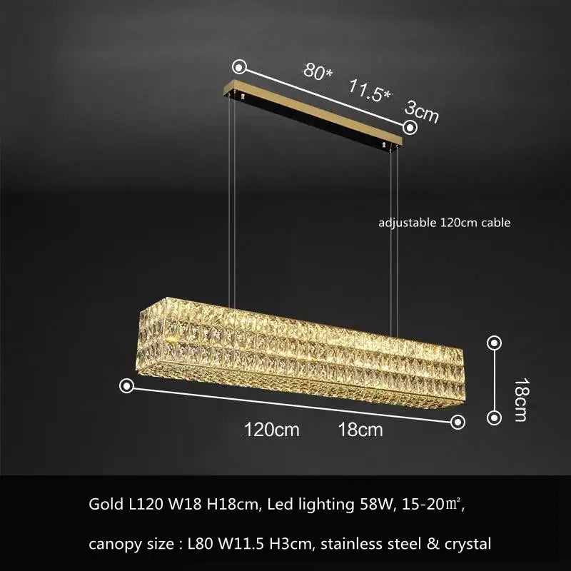Luxury gold crystal led pendant light with modern rectangular tiers and stainless steel canopy for dining room decorbites crystal led