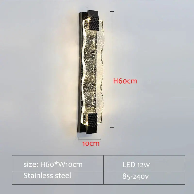 Luxury gold crystal led wall sconce with sleek wavy design, black stainless steel accents, and decorbites crystal led decor
